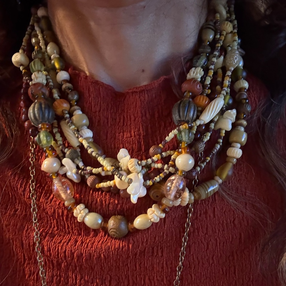 Vintage Multi-Strand Twisted Beaded Necklace Boho Statement